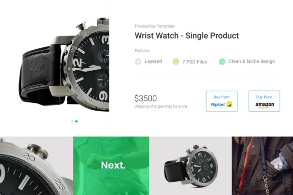 电商热门单品页面PSD分层设计模板素材 Wrist Watch Single Product eCommerce PSD Template