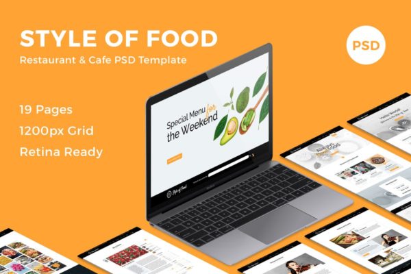 西餐厅&咖啡店品牌网站PSD设计模板素材 Style of Food – Restaurant & Cafe PSD Template