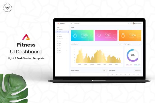 健身俱乐部业务后台管理仪表盘UI设计套件模板素材 Fitness Admin Dashboard UI Kit