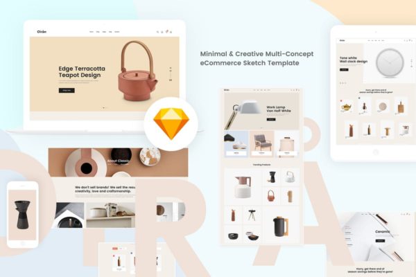 极简主义家居用品品牌电商网站模板UI设计套件模板素材 Oiran – Minimal Multi-Concept Sketch Template