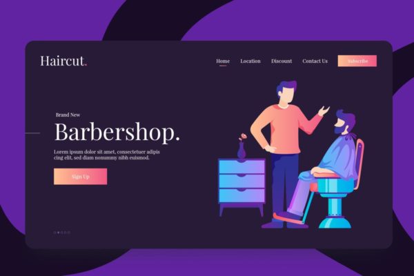 理发美发沙龙品牌网站UI设计模板素材 Barbershop Vector Illustration