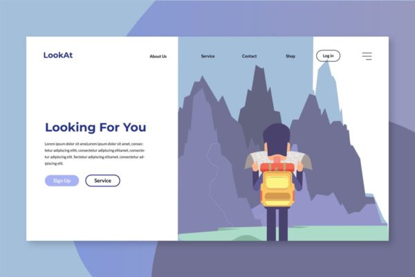 户外徒步概念插画网站落地页模板设计 Looking For You