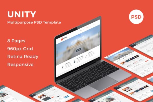 多用途商业网站企业网站设计PSD分层设计模板素材 Unity – Multipurpose PSD Template