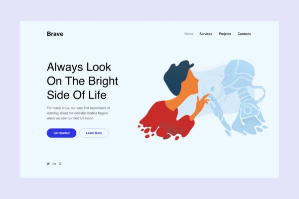 机器人概念插画网站着陆页设计模板素材 Cyborg Landing Page Illustration