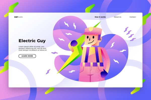 电工电力维修服务概念插画网站Banner＆落地页模板设计 Electrician – Banner & Landing Page