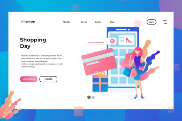 电商促销日概念插画网站着陆页设计模板素材 Shoping Day Ecommerce