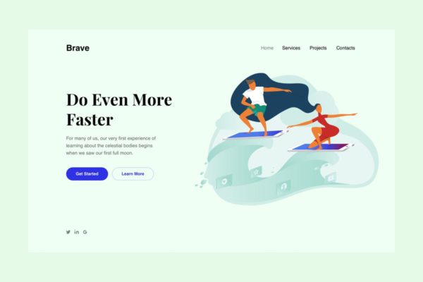 冲浪者概念插画网站着陆页设计模板素材 Surfers Landing Page Illustration