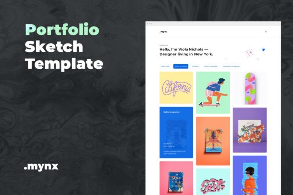 创意设计作品展示网站Sketch设计模板素材 Portfolio Sketch Template – Mynx