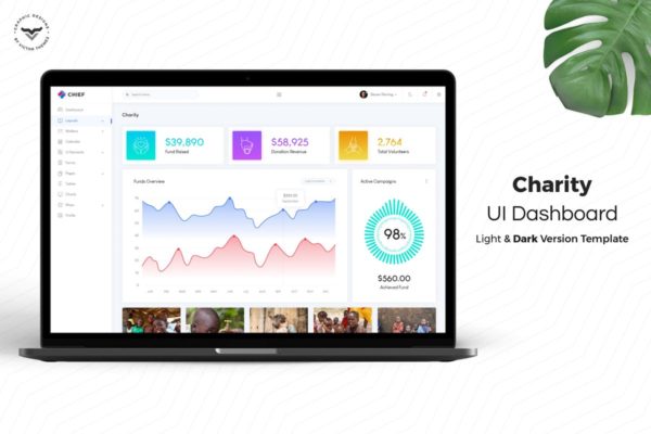 慈善基金管理系统后台管理UI设计套件模板素材 Charity Admin Dashboard UI Kit