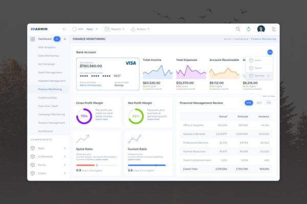 金融交易平台后台管理仪表盘UI设计模板素材 Finance Monitoring Admin Dashboard UI – FD