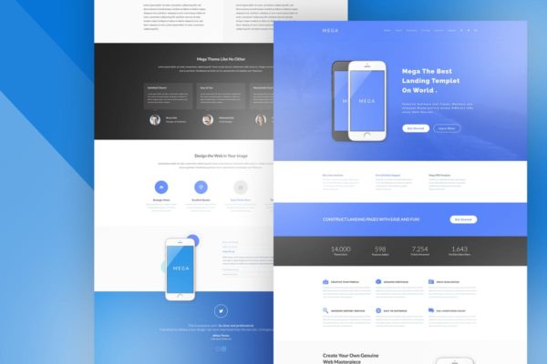 极简主义APP应用产品着陆页设计UI设计模板素材 Mega – Landing Page