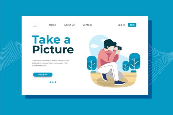 专业摄影师插画网站着陆页设计模板素材 Take a Picture Landing Page Illustration