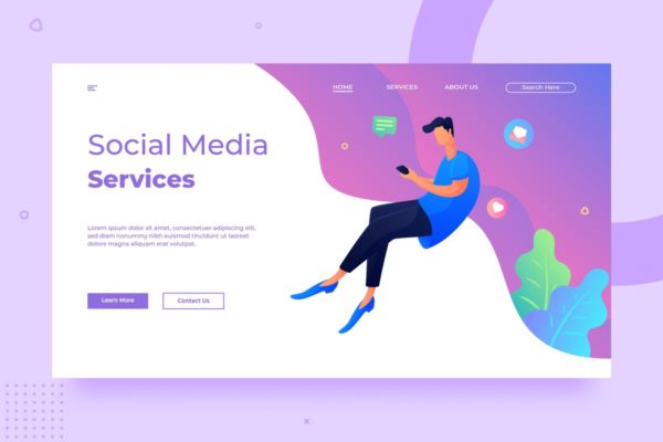 社交媒体概念插画网站主页设计模板素材 SRTP – Social Media Banner Homepage