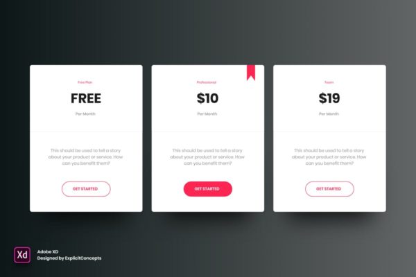极简主义网站价格表单界面设计模板素材v3 for XD Pricing Table Vol 03 – Adobe XD