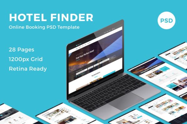 酒店在线预订网站PSD设计模板素材 Hotel Finder – Online Booking PSD Template