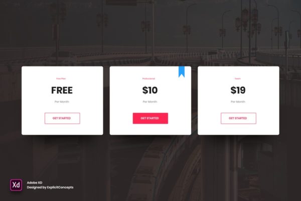 极简主义网站价格表单界面设计模板素材v1 for XD Pricing Table Vol 01 – Adobe XD