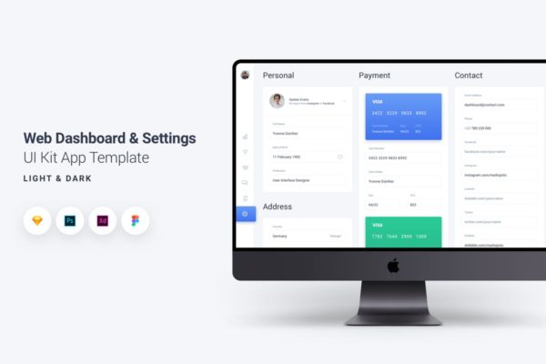 网站个人中心后台管理＆设置界面UI设计套件模板素材 Web Dashboard & Settings UI Kit App Template 6