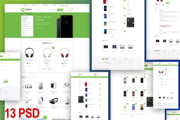 数码电子商城平台设计PSD分层设计模板素材 Voltaire – e-commerce and business PSD template