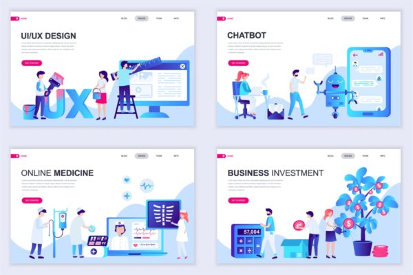 扁平设计风格场景概念插画网站着陆页设计模板素材v1 Set of Landing Page Templates Flat Concept