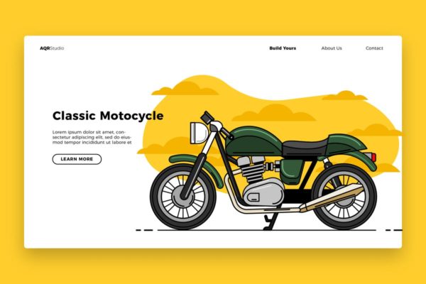 复古摩托车品牌概念插画网站Banner&落地页模板设计 Classic Motocycle – Banner & Landing Page