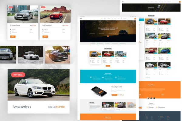 租车平台网站设计PSD分层设计模板素材 Car Rental – Creative eCommerce Photoshop Template