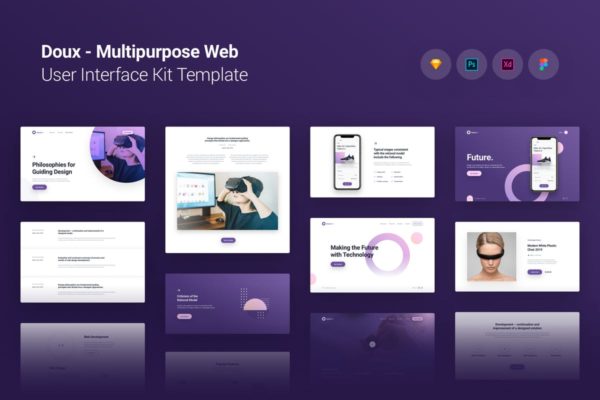 创意电子产品品牌网站设计UI设计套件模板素材 Doux Multi-purpose Web UI UX Kit Template Theme