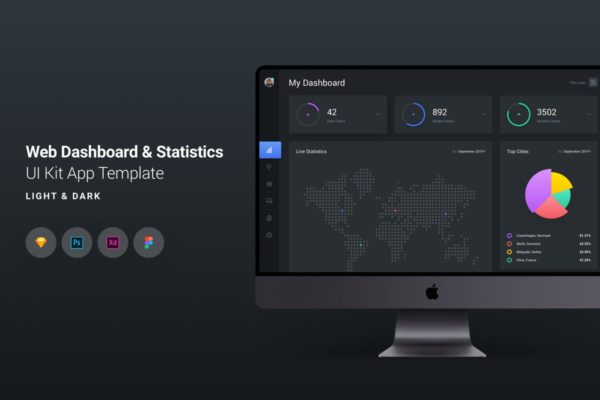网站运营数据统计分析后台UI界面设计模板素材 Web Dashboard & Statistics UI Kit App Template 7