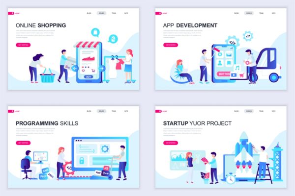 扁平设计风格场景概念插画网站着陆页设计模板素材v7 Set of Landing Page Templates Flat Concept