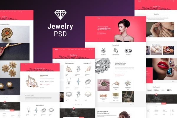 珠宝电商网站设计PSD分层设计模板素材 Jewelry Shop – eCommerce Photoshop Template