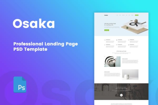 专业企业网站设计PSD分层设计模板素材文件 Osaka – Professional Landing Page PSD Template