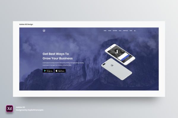 网站巨无霸焦点图/轮播图界面设计模板素材Vol.3-Adob​​e XD Hero Header Vol 03 – Adobe XD