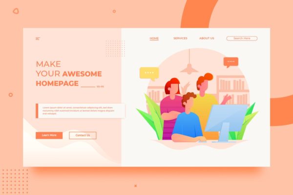 团队协作概念插画网站Banner设计模板素材v01 SRTP – Teamwork Banner Homepage.01