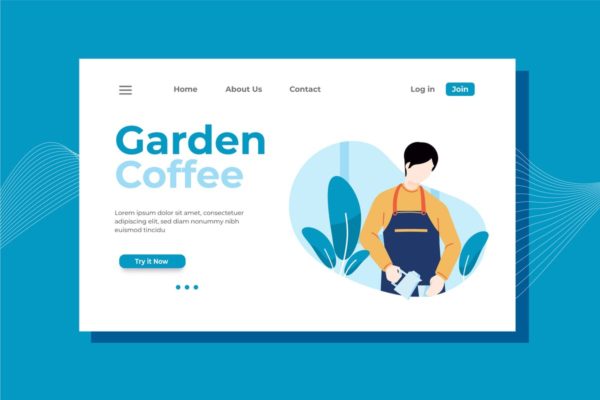 小资咖啡店咖啡品牌落地页模板设计 Garden Coffee Landing Page Illustration