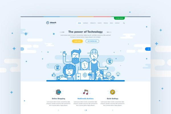 创意APP应用项目官网设计PSD分层设计模板素材 Utouch – App Startup Website PSD Template