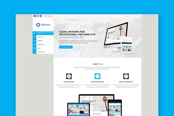 垂直菜单设计企业网站PSD分层设计模板素材 vMenu – Vertical Menu PSD Template