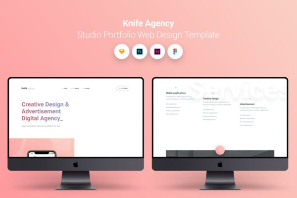 创意设计公司/工作室网站设计UI设计模板素材 Knife Agency Studio Portfolio Web Design Template