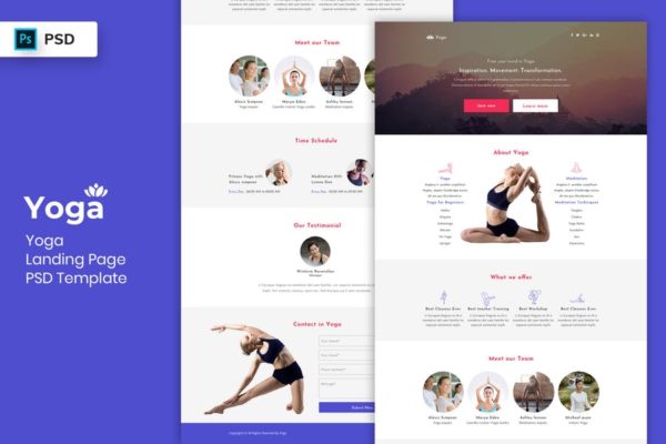 瑜伽培训中心网站着陆页设计PSD分层设计模板素材V2 Yoga – Landing Page PSD Template-02