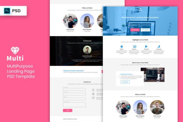 多用途企业/个人网站着陆页设计PSD分层设计模板素材V3 Multipurpose – Landing Page PSD Template-03