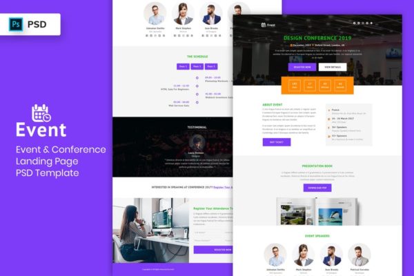 大型活动＆会议宣传网站着陆页设计PSD分层设计模板素材V4 Event & Conference – Landing Page PSD Template-04
