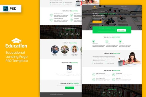 学习教育主题＆培训辅导机构网站着陆页设计PSD分层设计模板素材V3 Educational – Landing Page PSD Template-03