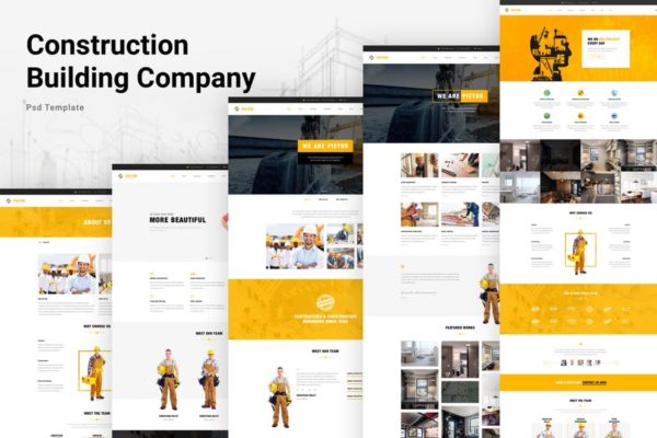 建筑施工/建筑设计策划公司官网网站设计模板素材 Construction Building Company PSD Website Template