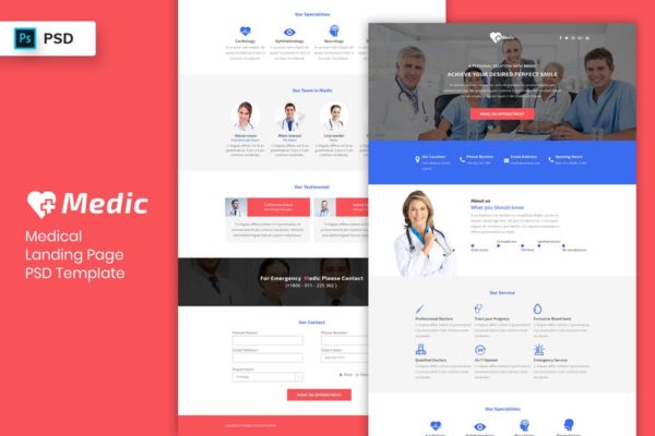 医疗服务＆体检中心网站着陆页设计PSD分层设计模板素材V3 Medical – Landing Page PSD Template-03