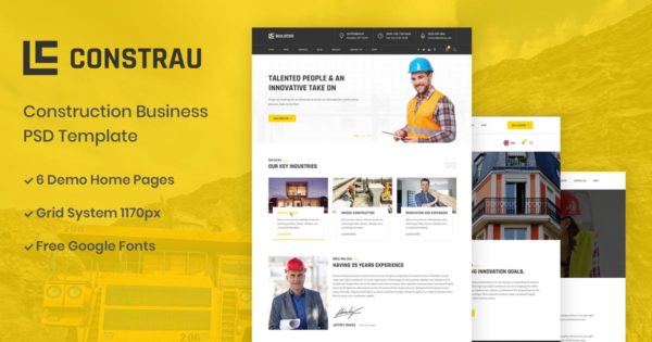 建筑公司官网设计PSD分层设计模板素材 Constrau – Construction Business PSD Template