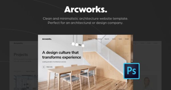 室内装修设计公司品牌网站设计PSD分层设计模板素材 Arcworks — Architecture Firm PSD Template