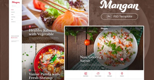 餐饮美食主题网站设计PSD分层设计模板素材 Mangan – Food Recipe Sharing PSD Template