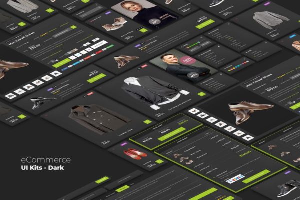 高逼格酷黑风格服饰电商Web设计UI设计套件模板素材 eCommerce UI kits – Dark Style