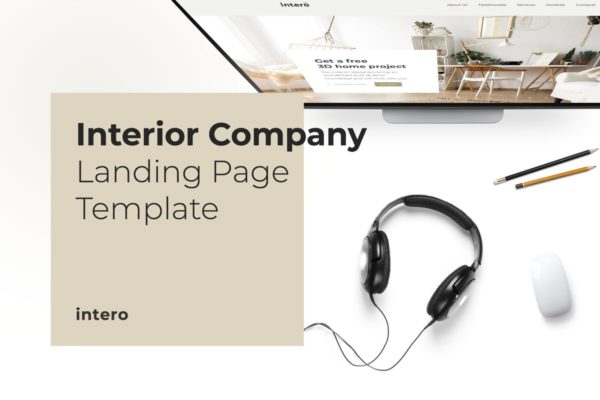 室内装修设计公司网站着陆页设计PSD分层设计模板素材 Intero – Interior Company Landing Page Template