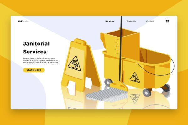 物业管理服务公司网站Banner＆着陆页设计模板素材 Janitorial Service – Banner & Landing Page