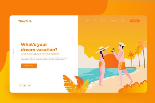 旅游APP应用矢量插画着陆页设计模板素材 Travel booking App Vector Illustration