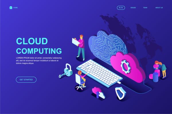 云技术服务等距概念网站着陆页设计模板素材 Cloud Technology Isometric Landing Page Template